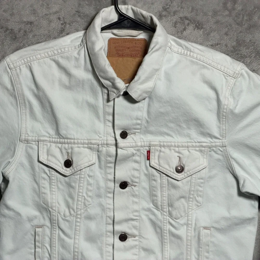 Vintage Levis Type III Trucker Jacket Mens Medium White Denim Button 90s 70503